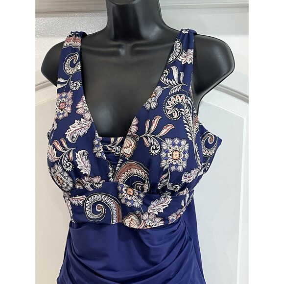 Lands End Paisley Tugless Low Leg Molded Soft Cup One Piece Swimsuit 16 Beach - Picture 3 of 14